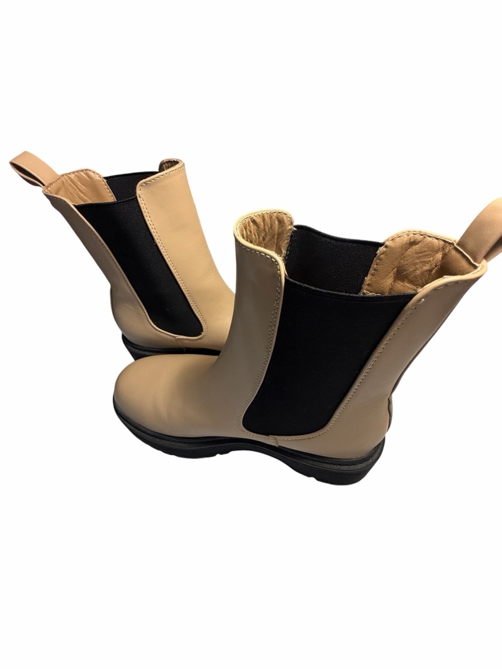 MIA Beige Chelsea Boots with Black Elastic Panels Womens 7
